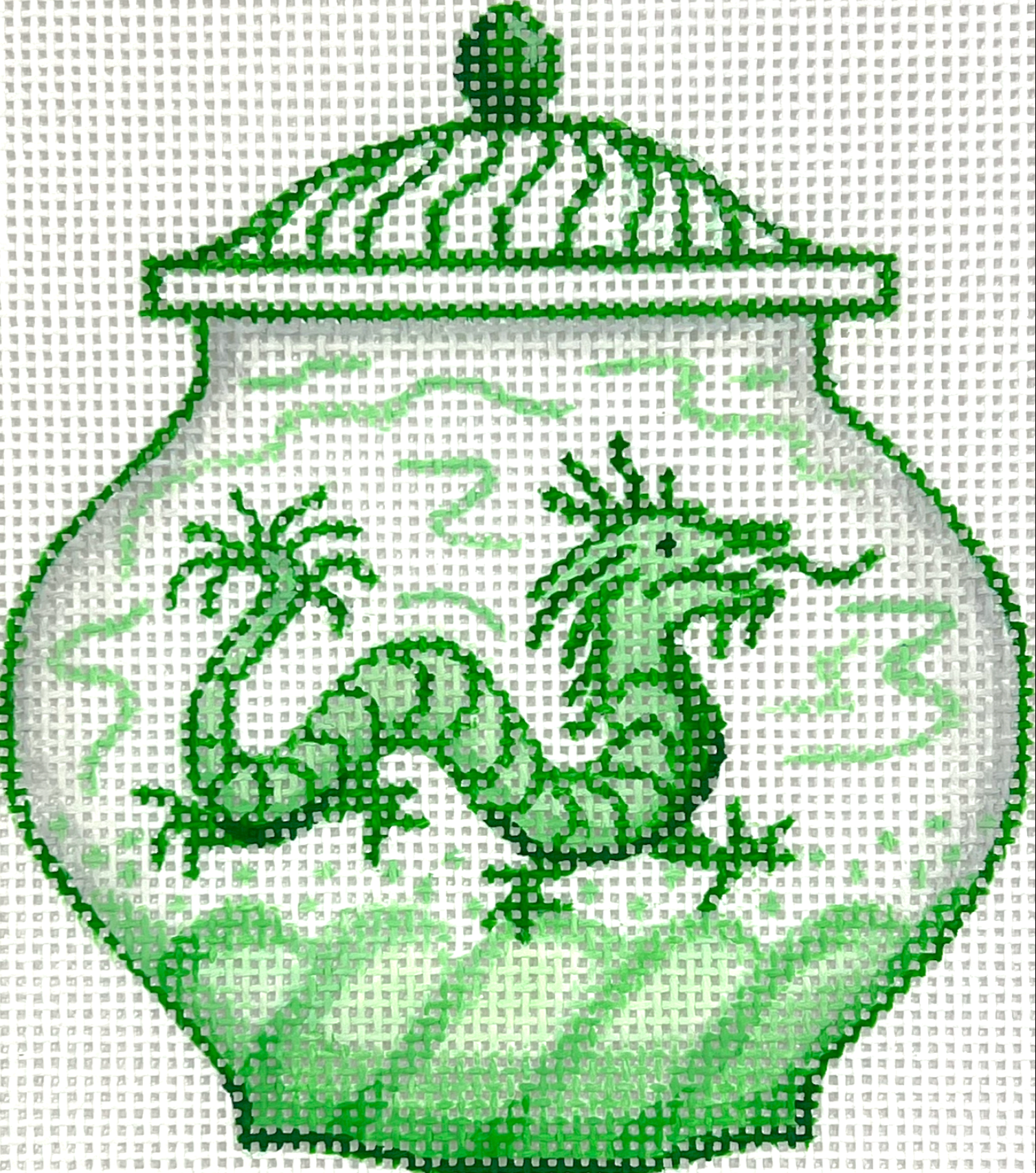 Kate Dickerson OM-337 Mini Chines Vase - Med. Green &amp; White w/ Dragon &amp; Waves