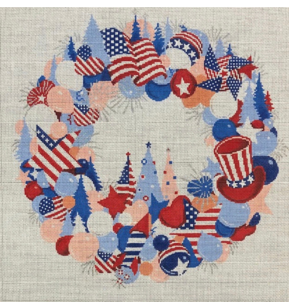 A Stitch In Time ASIT 394-18 Patriotic Wreath 18 mesh