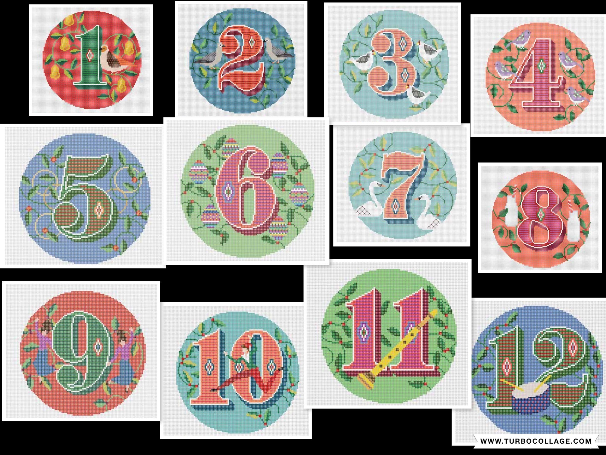 Wipstitch 12 days of Christmas ornaments