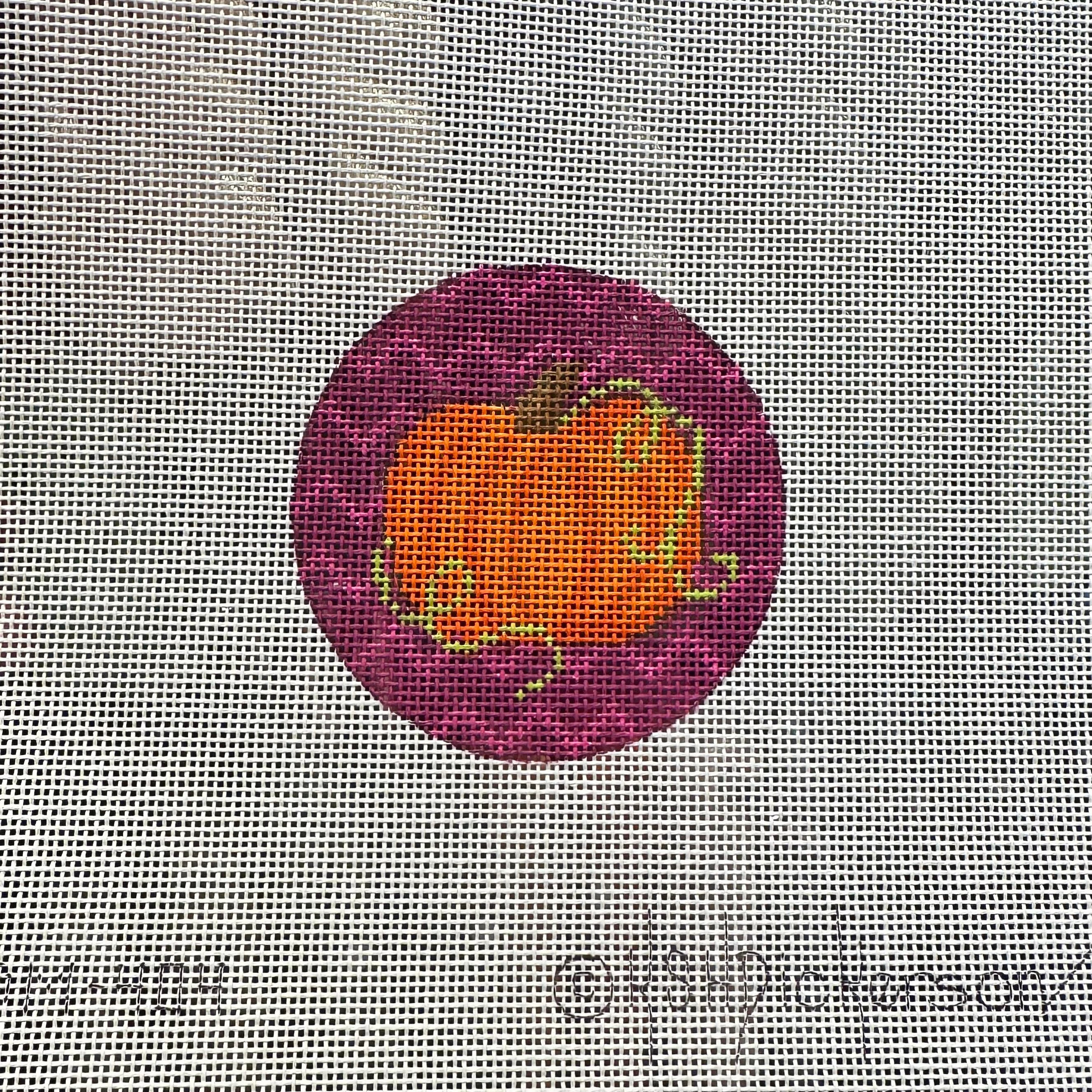 Kate Dickerson OM-404  Pumpkin w/ Vines on Purple ZigZag Background