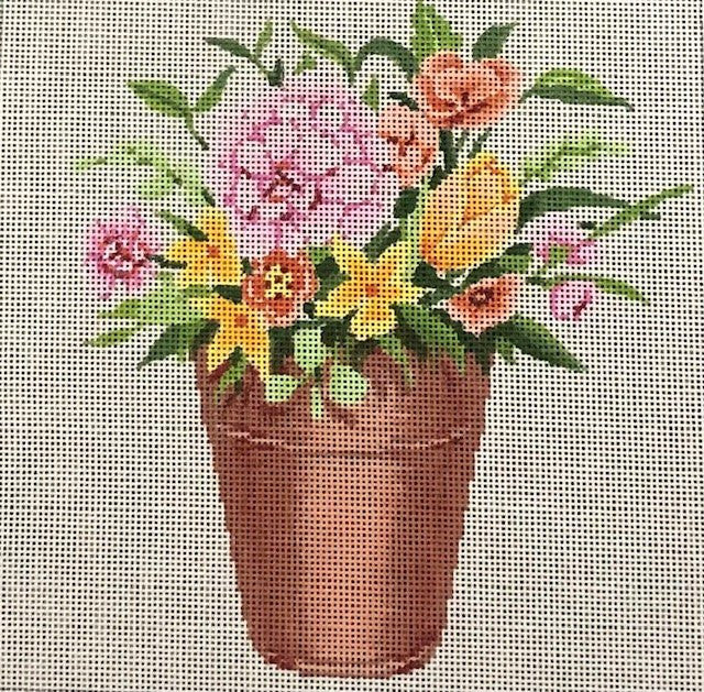 A Stitch In Time ASIT 466 Pink/Yellow Flowers in Pail