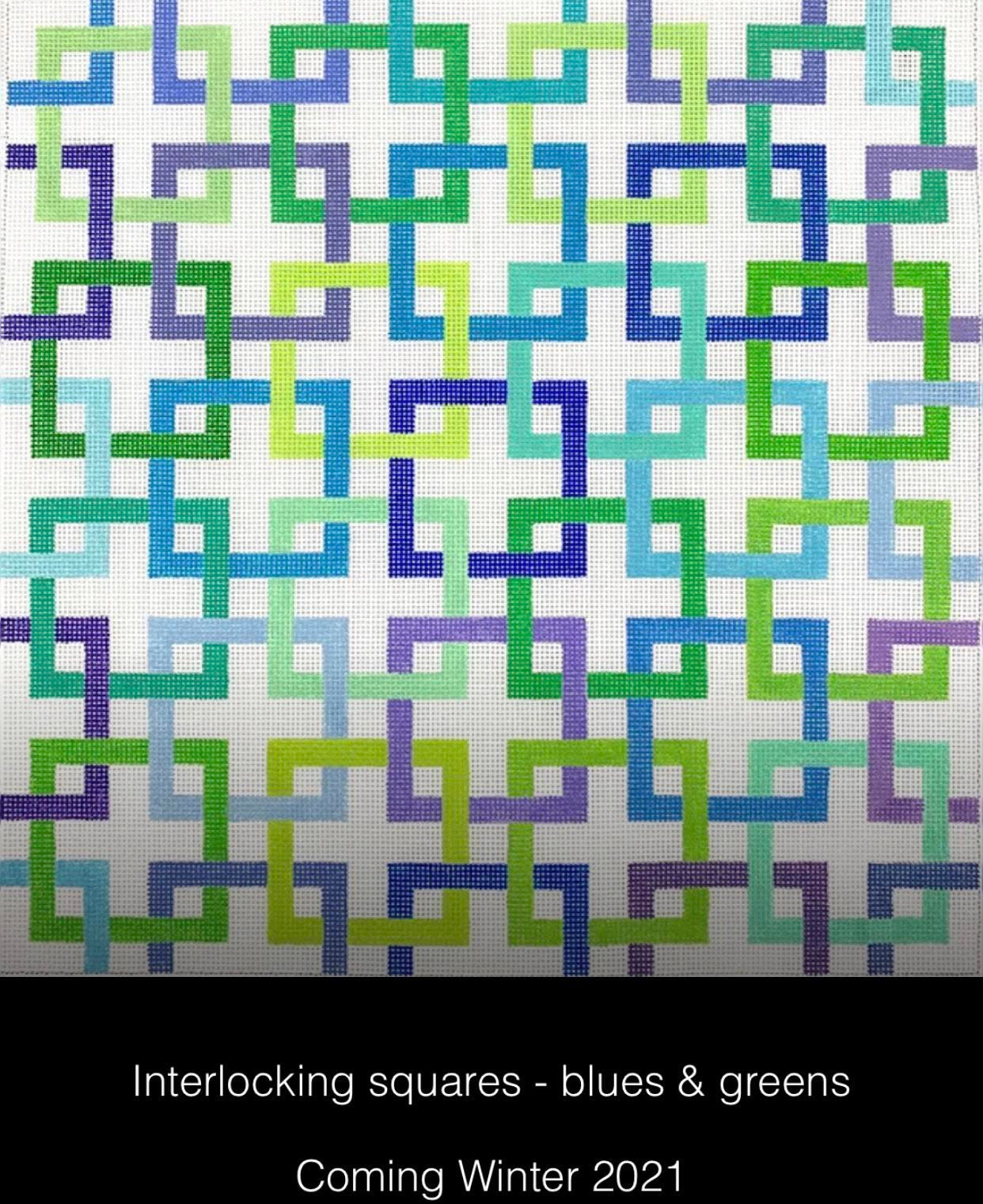 Kate Dickerson PL-444 Interlocking Squares Blue & Greens – Stitch by Stitch