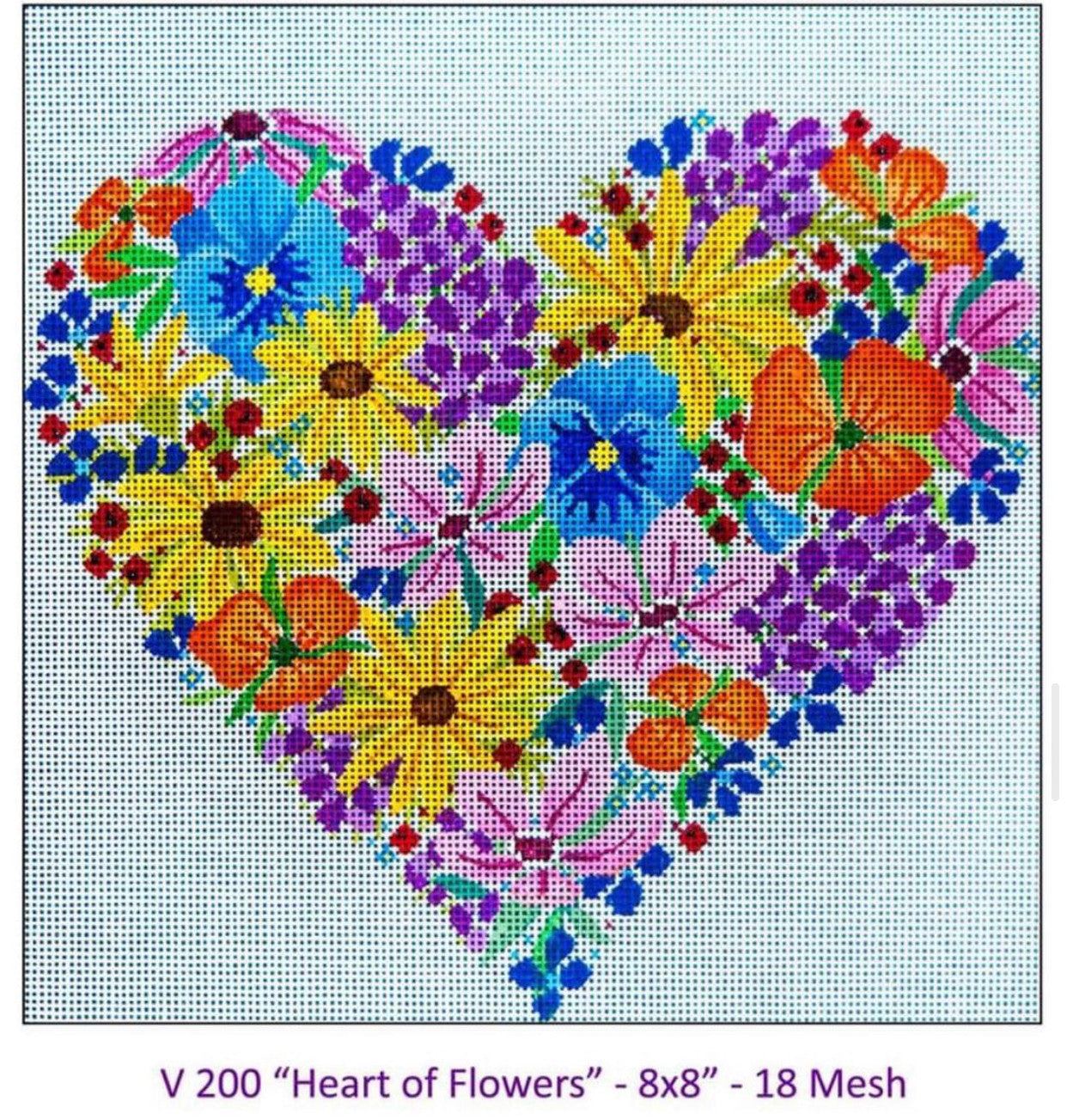 JP Needlepoint V200 Heart of Flowers 18 mesh