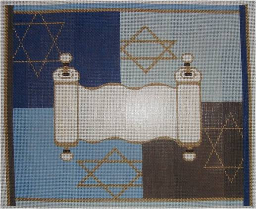 Needlepoint Handpainted Geometric Canvas: Tefillin, Tallit & Challah store Cover (GEO-2074 Navy)