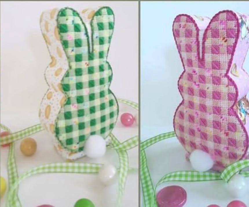 Silver Stitch Needlepoint Gingham Bunny - Green