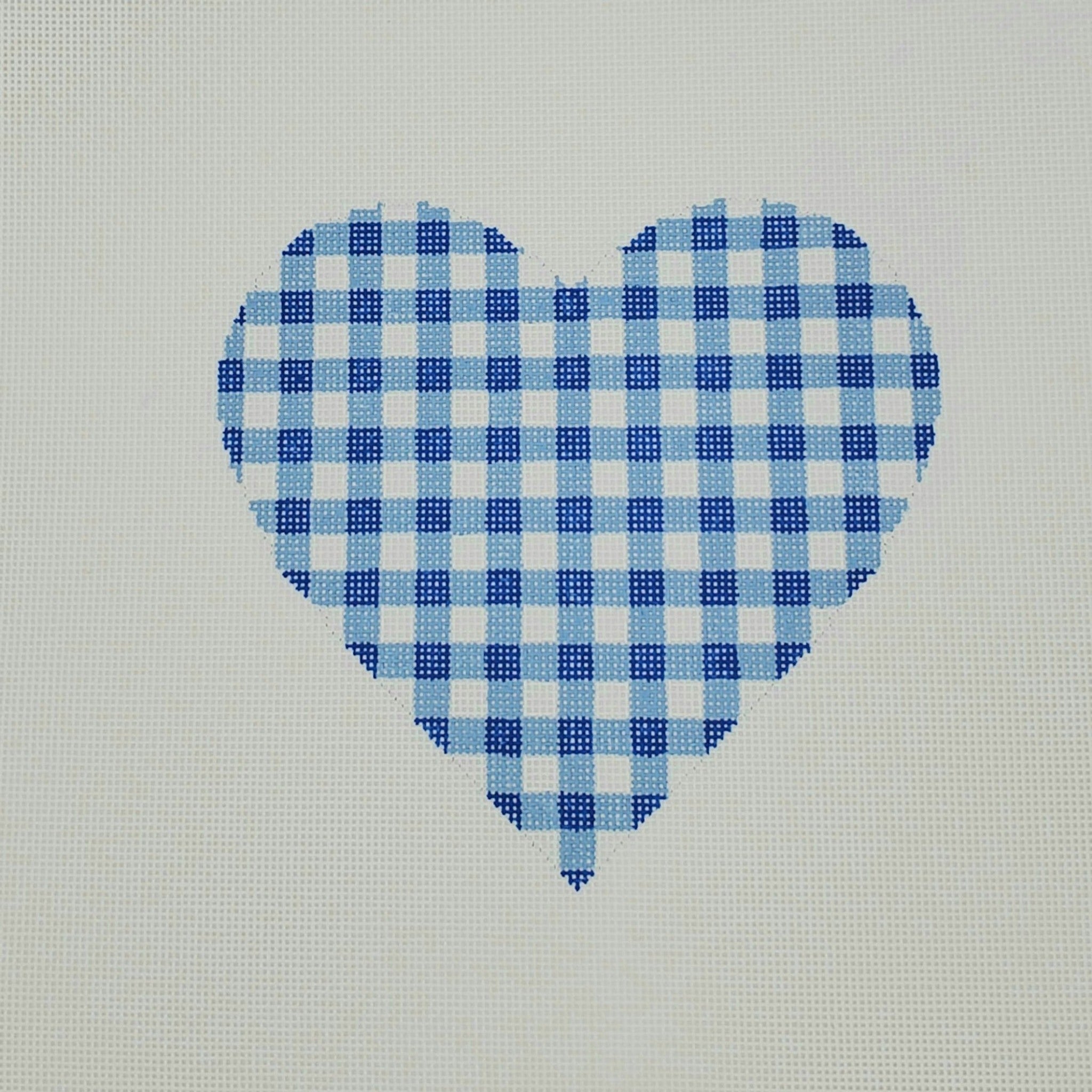 Silver Stitch Needlepoint Gingham Heart Large Blue