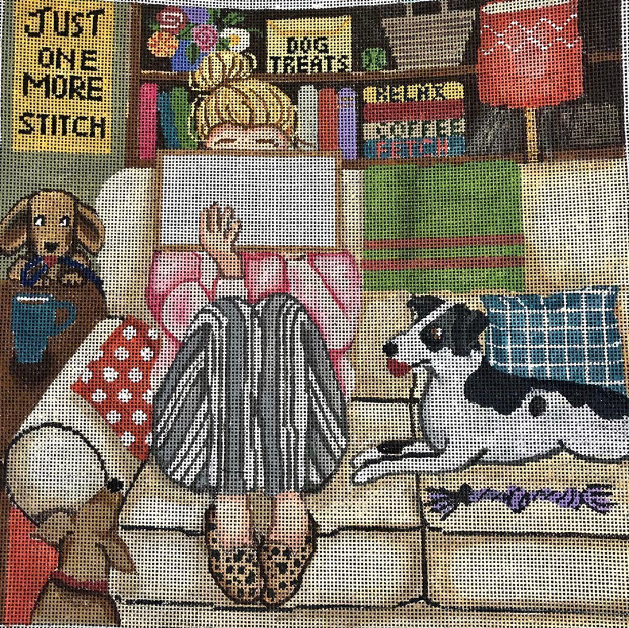 Gayla Elliott GEP309  Stitching Girl with Dogs