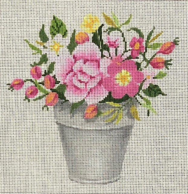A Stitch In Time ASIT 467 Pink Flowers in Pail