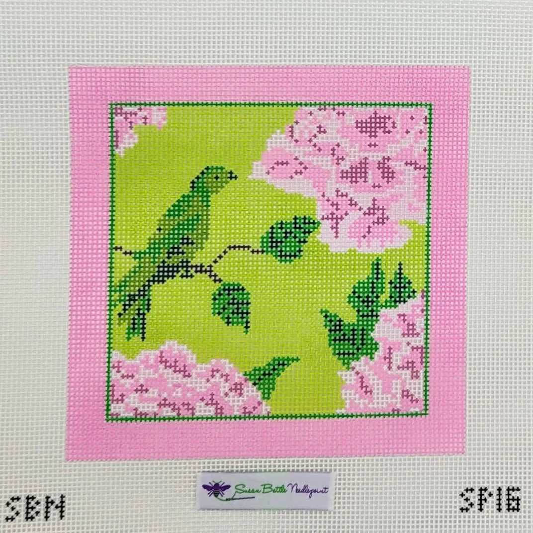 Susan Battle SP16 10 mesh Pink and Green Floral with Bird