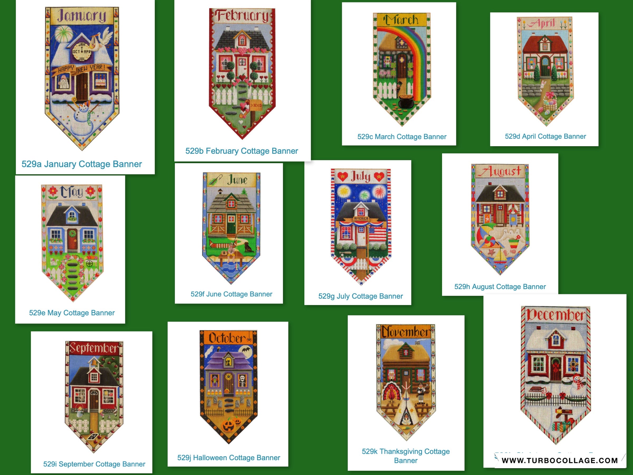 Rebecca Wood 529A-L Cottage Banners (12 canvases)