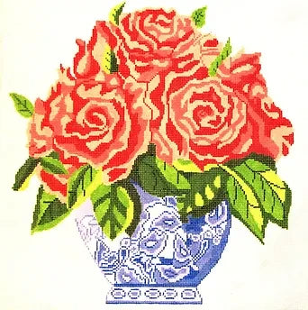 Jean Smith 108A Lg Blue Vase of Roses